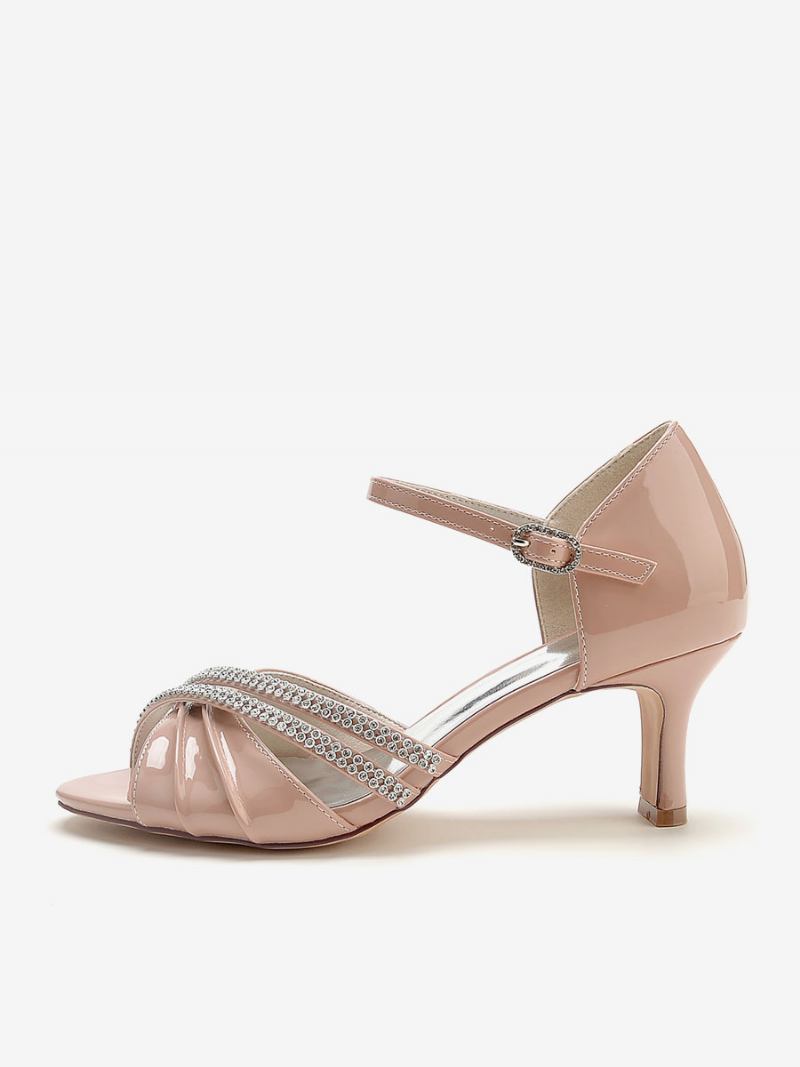 Sapatos Casamento Femininos Mãe Da Noiva Patente Pu Superior Aberto Strass 2.6 Polegadas - Amarelo / Vermelho