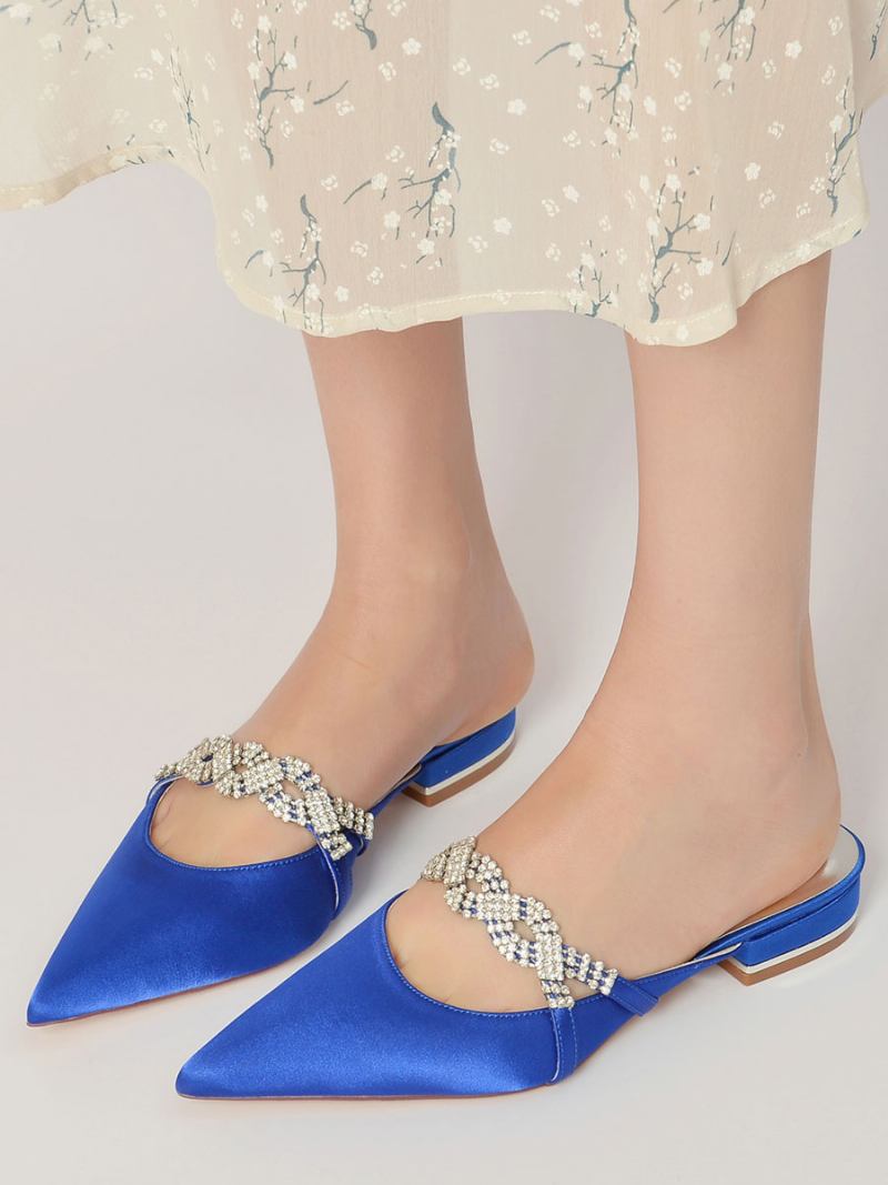 Sapatos Femininos Casamento Com Tira No Tornozelo E Strass - Azul Royal