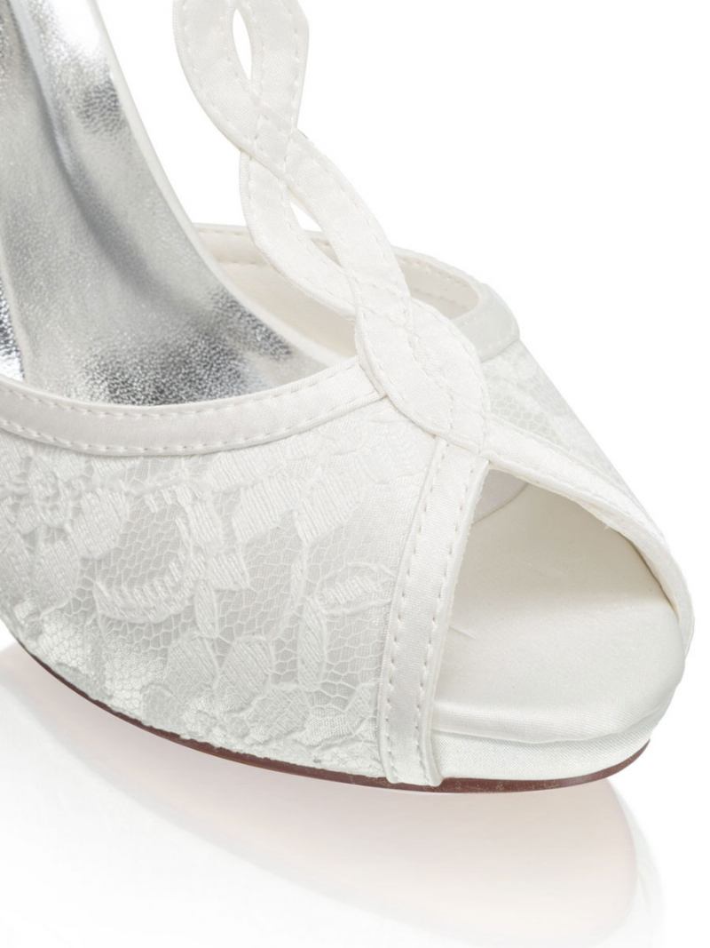 Sapatos Femininos Renda Para Capina Plataforma Peep Toe Tipo T Salto Agulha Noiva Casamento Vintage - Marfim
