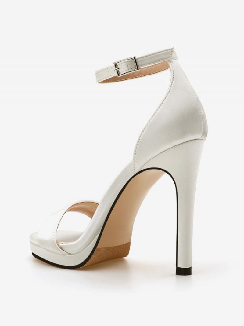 Sapatos Noiva Femininos Cetim Branco Bico Aberto Salto Agulha - Branco