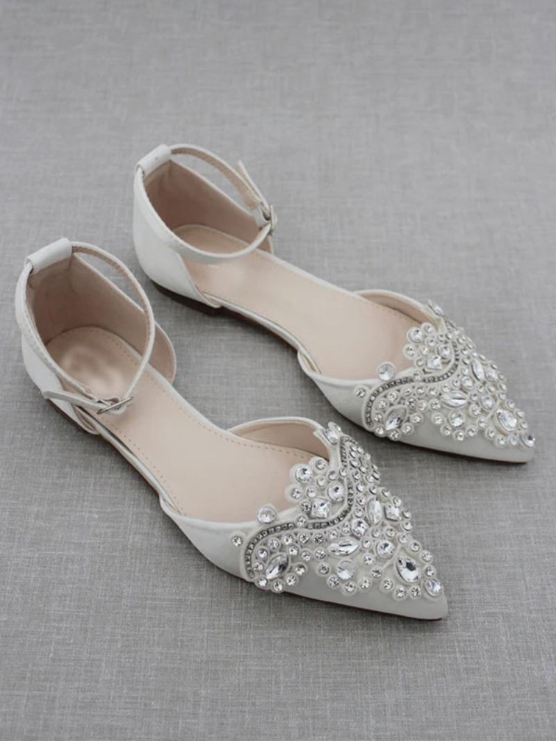 Sapatos Noiva Femininos Cetim Com Bico Fino E Strass - Branco