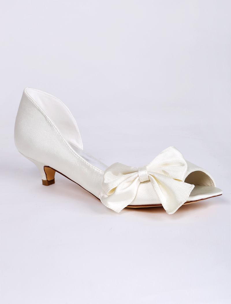 Sapatos Noiva Femininos Com Salto Gatinho Dorsay - Marfim