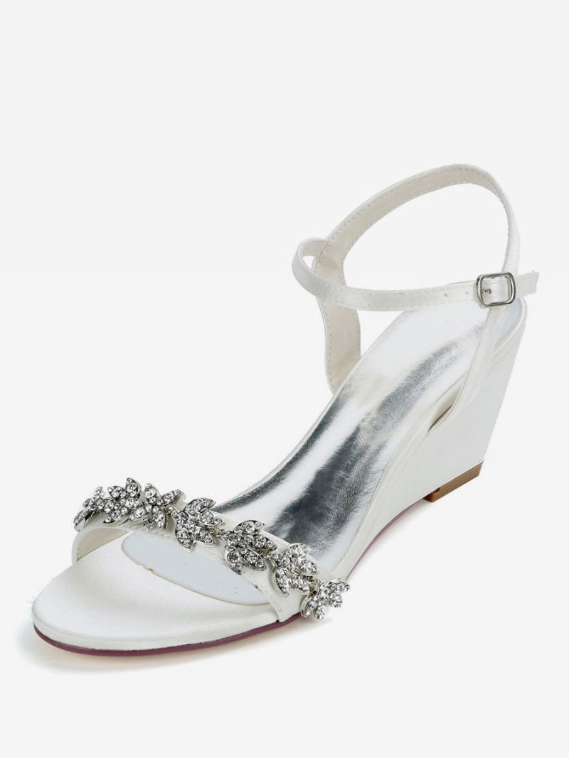 Sapatos Noiva Femininos Com Strass E Sandálias Cunha - Branco