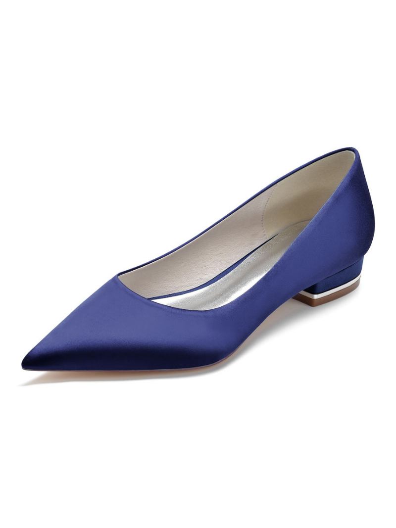 Sapatos Noiva Rasos Femininos Em Cetim - Azul Profundo