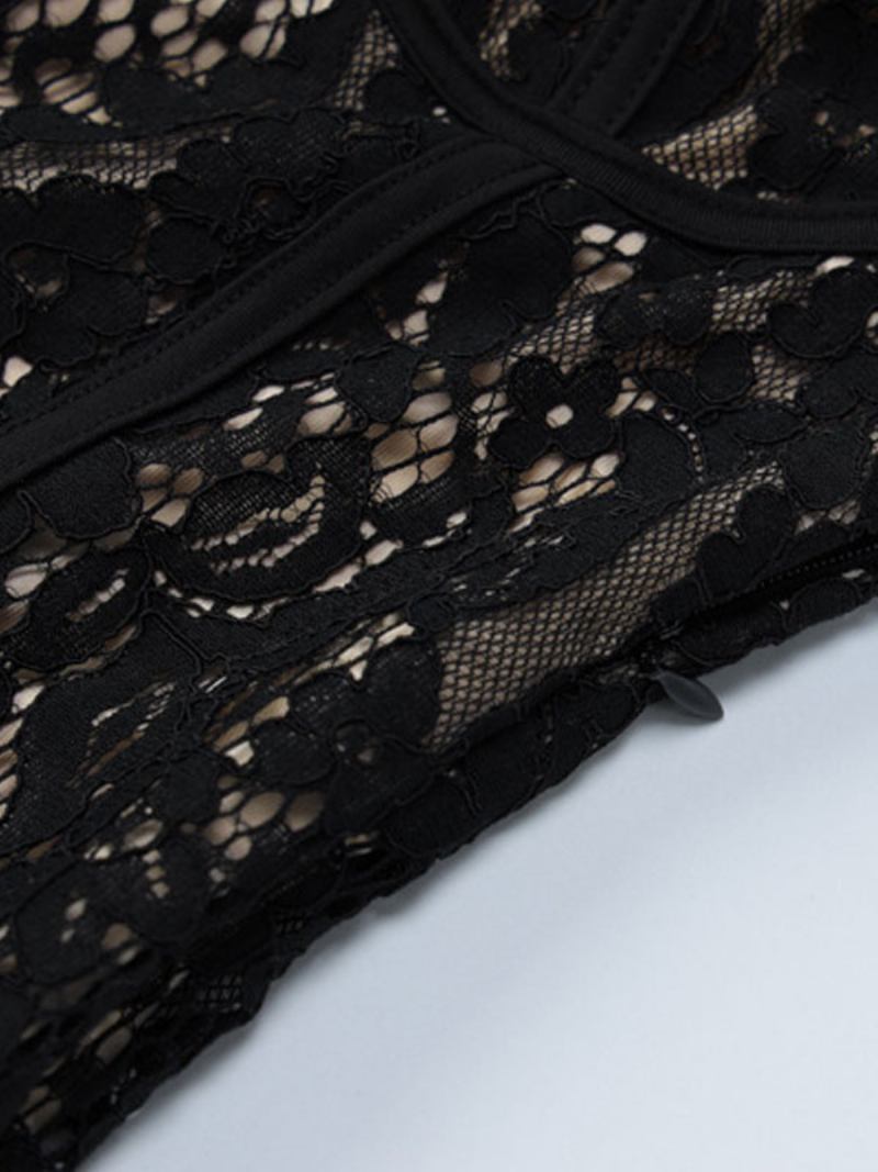 Vestidos Femininos Renda Com Alças E Pescoço Sem Mangas - Preto
