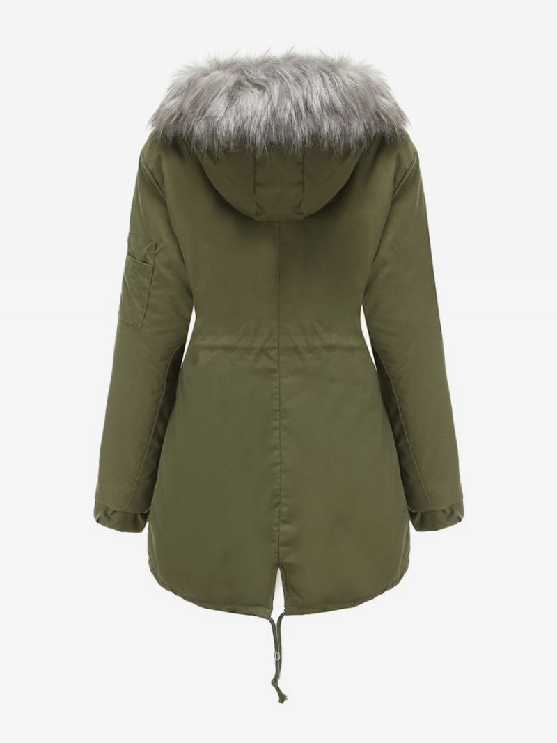 Casacos Inverno Femininos Rosa Médio Cordão Com Capuz Botão Frontal Mangas Compridas Dois Tons Casual Casaco Outerwear - Verde Hunter
