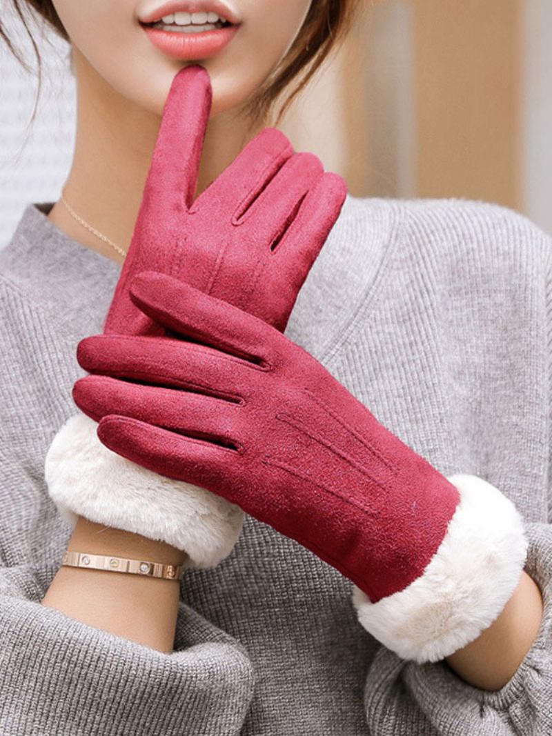 Luvas Aquecidas Quentes Do Inverno Da Pele Falso Das Senhoras Para Mulheres - Vermelho