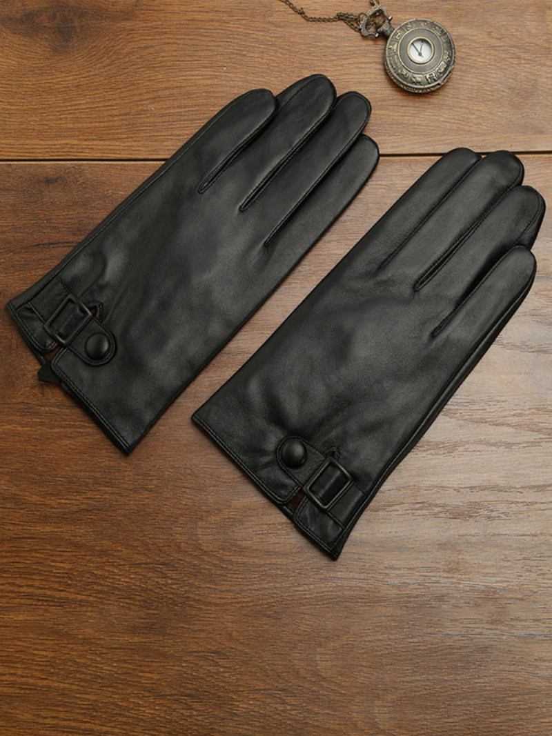 Luvas Curtas Impermeáveis Couro Inverno Aquecido Quente Masculino - Ouro Preto