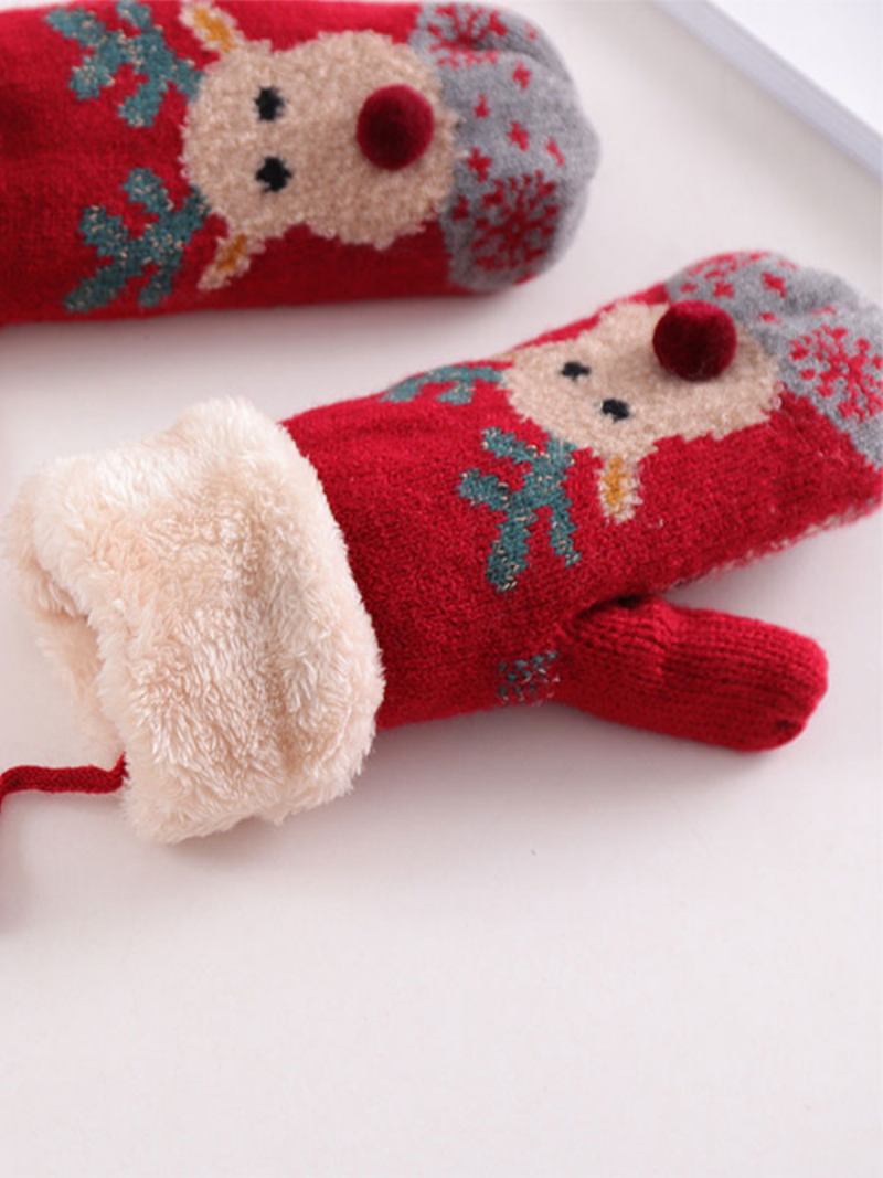 Luvas Femininas Natal Padrão Presente Feriado Para Casa Usar Inverno Quente Fofo Acc - Vermelho