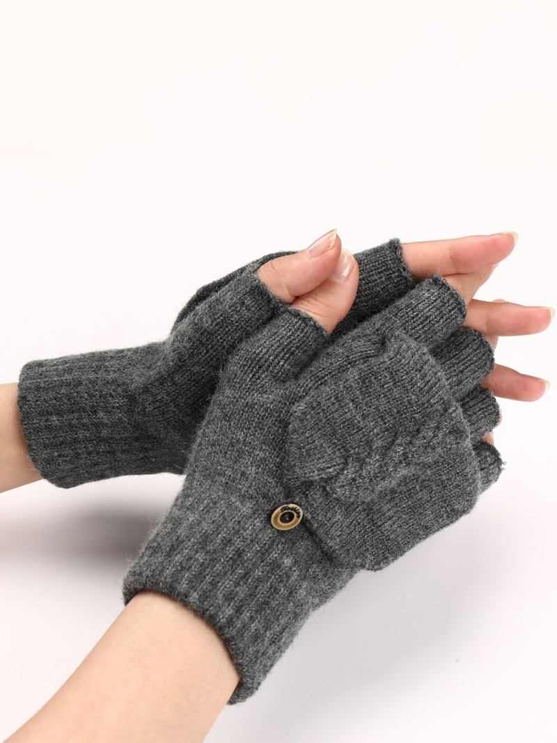 Luvas Para Mulheres Botões Quentes Malha Inverno Sem Dedos