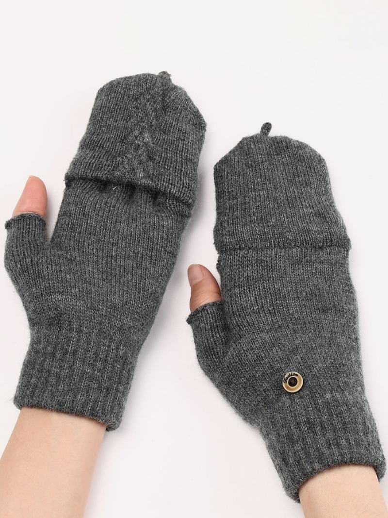 Luvas Para Mulheres Botões Quentes Malha Inverno Sem Dedos - Cinza Profundo