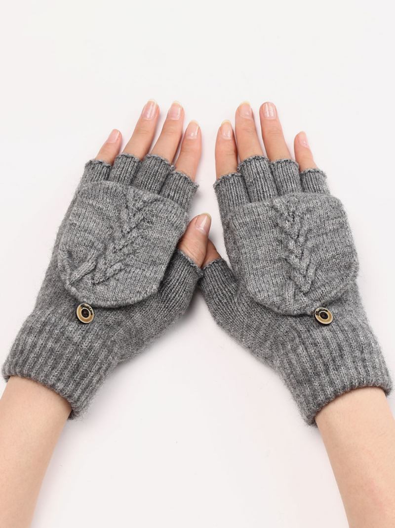 Luvas Para Mulheres Botões Quentes Malha Inverno Sem Dedos - Cinza Claro