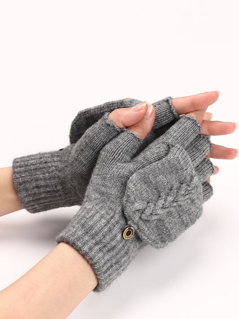 Luvas Para Mulheres Botões Quentes Malha Inverno Sem Dedos - Cinza Claro