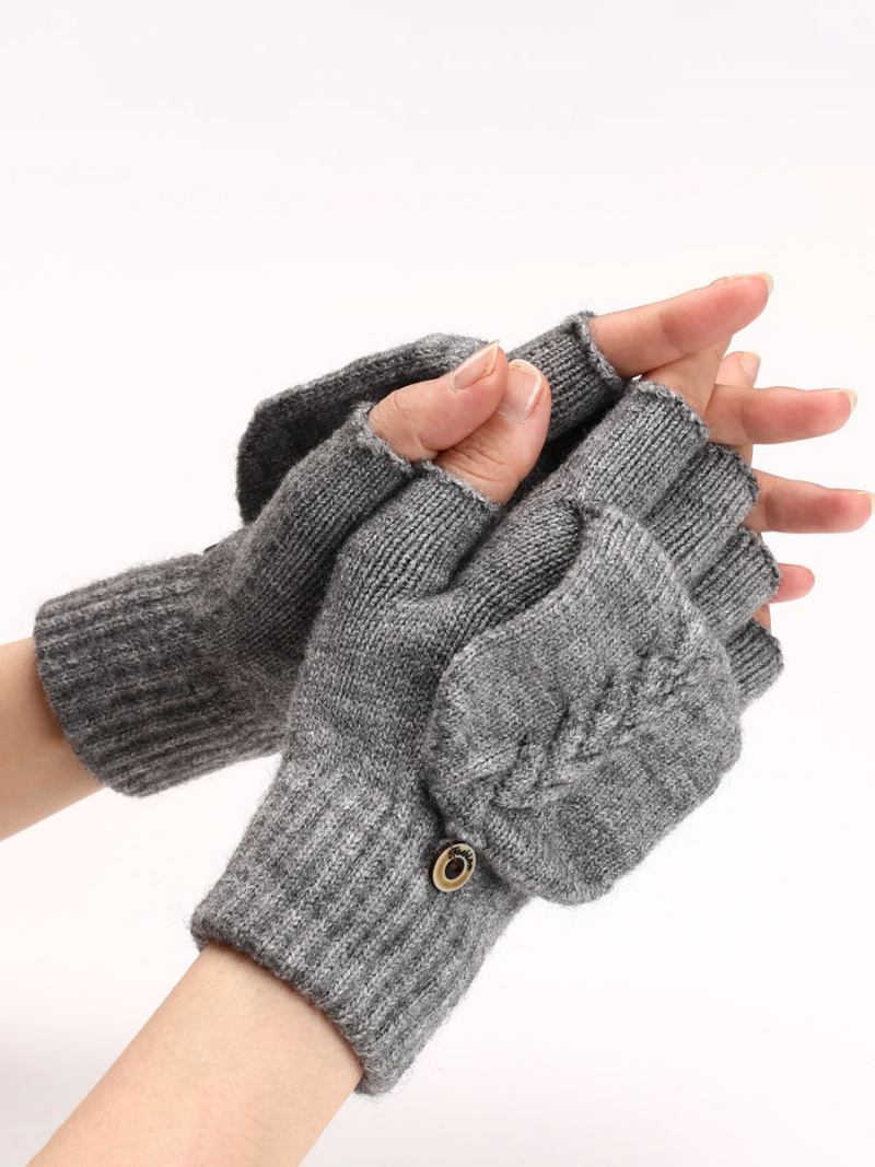 Luvas Para Mulheres Botões Quentes Malha Inverno Sem Dedos - Cinza Claro