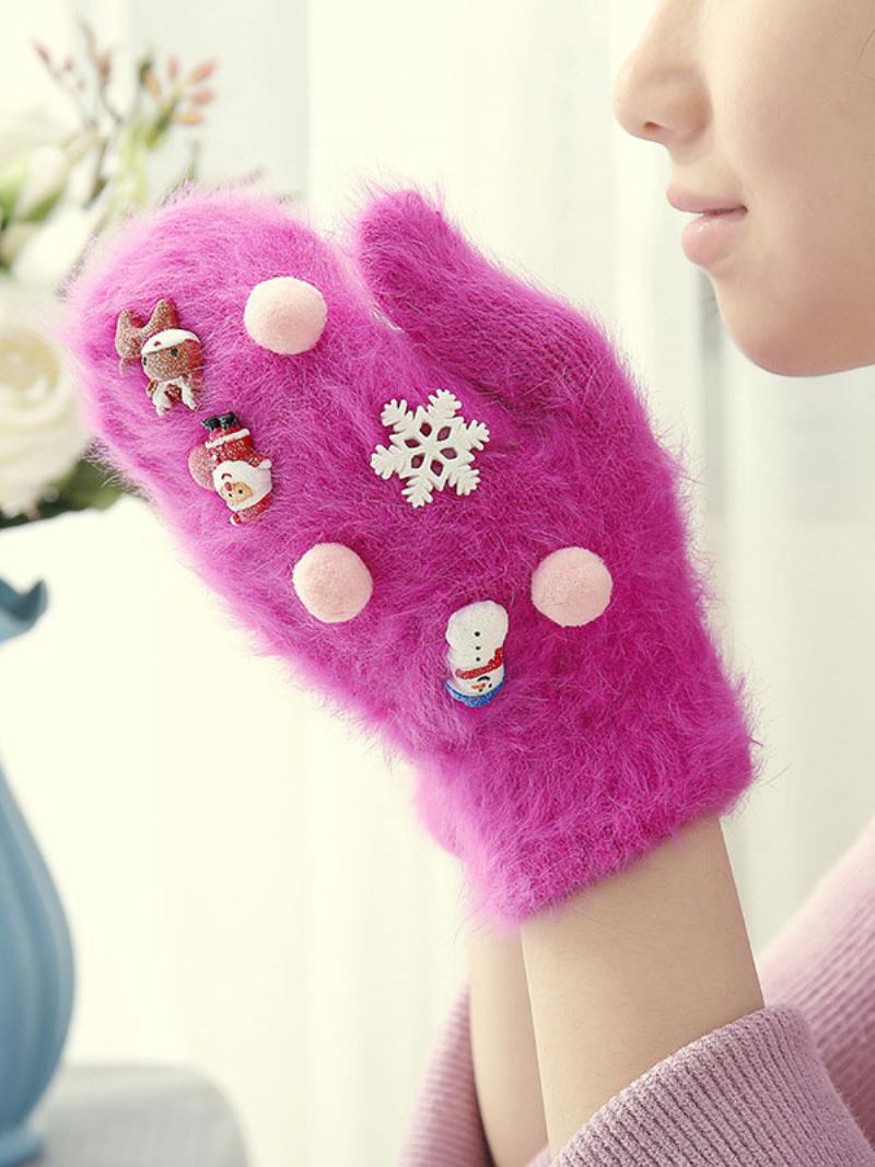 Luvas Para Mulheres Natal Padrão Presente Feriado Casa Usar Inverno Quente Fofo Acc - Rosa
