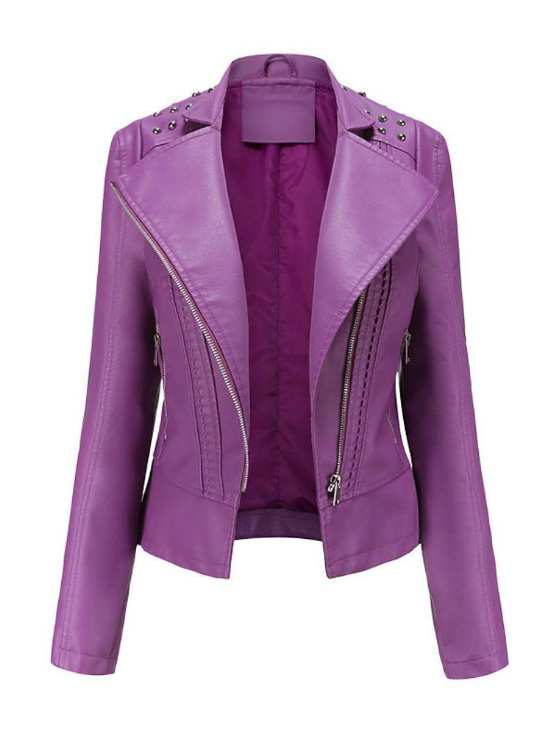 Jaqueta Feminina Moto Pu Couro Primavera Curta Agasalhos - Roxo
