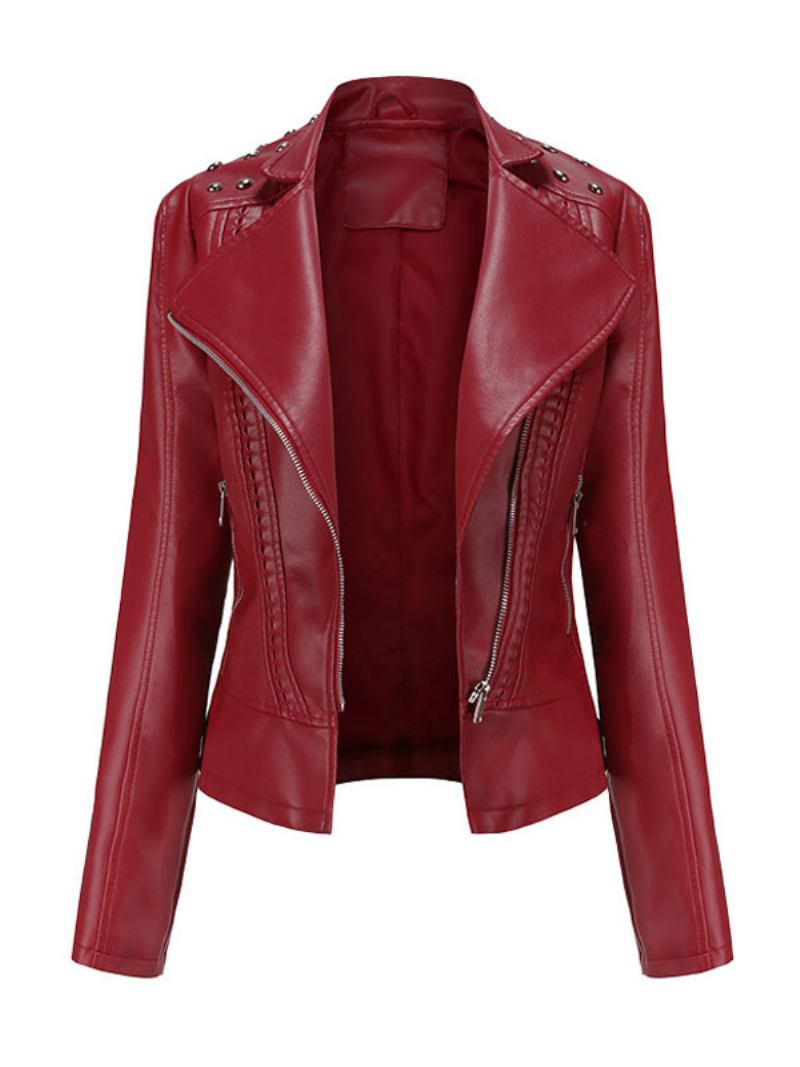 Jaqueta Feminina Moto Pu Couro Primavera Curta Agasalhos - Vermelho