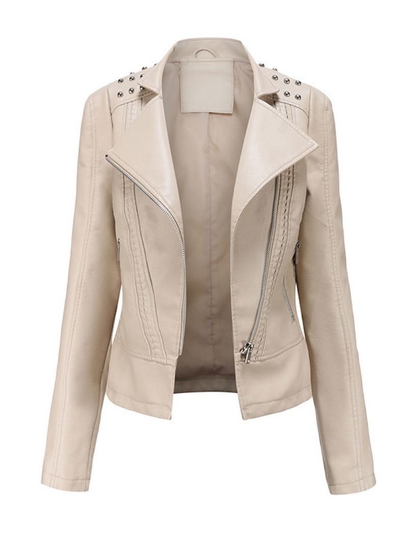 Jaqueta Feminina Moto Pu Couro Primavera Curta Agasalhos - Branco