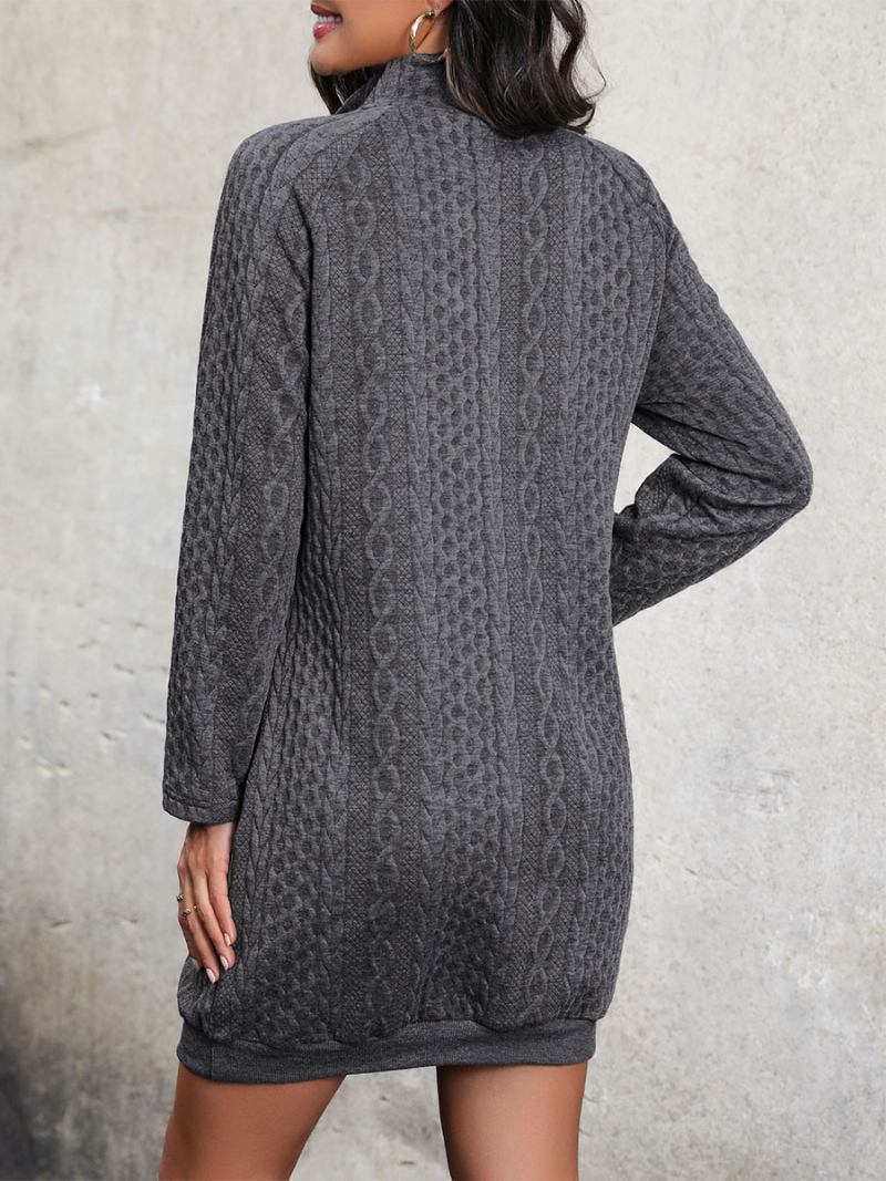Vestido Suéter Feminino Gola Manga Comprida Mini Vestidos Malha - Cinza Profundo