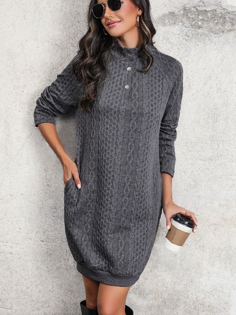 Vestido Suéter Feminino Gola Manga Comprida Mini Vestidos Malha - Cinza Profundo
