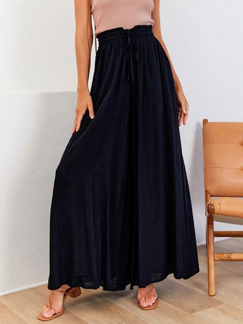Calça Feminina Verde Com Cadarço E Cintura Alta Oversized - Preto