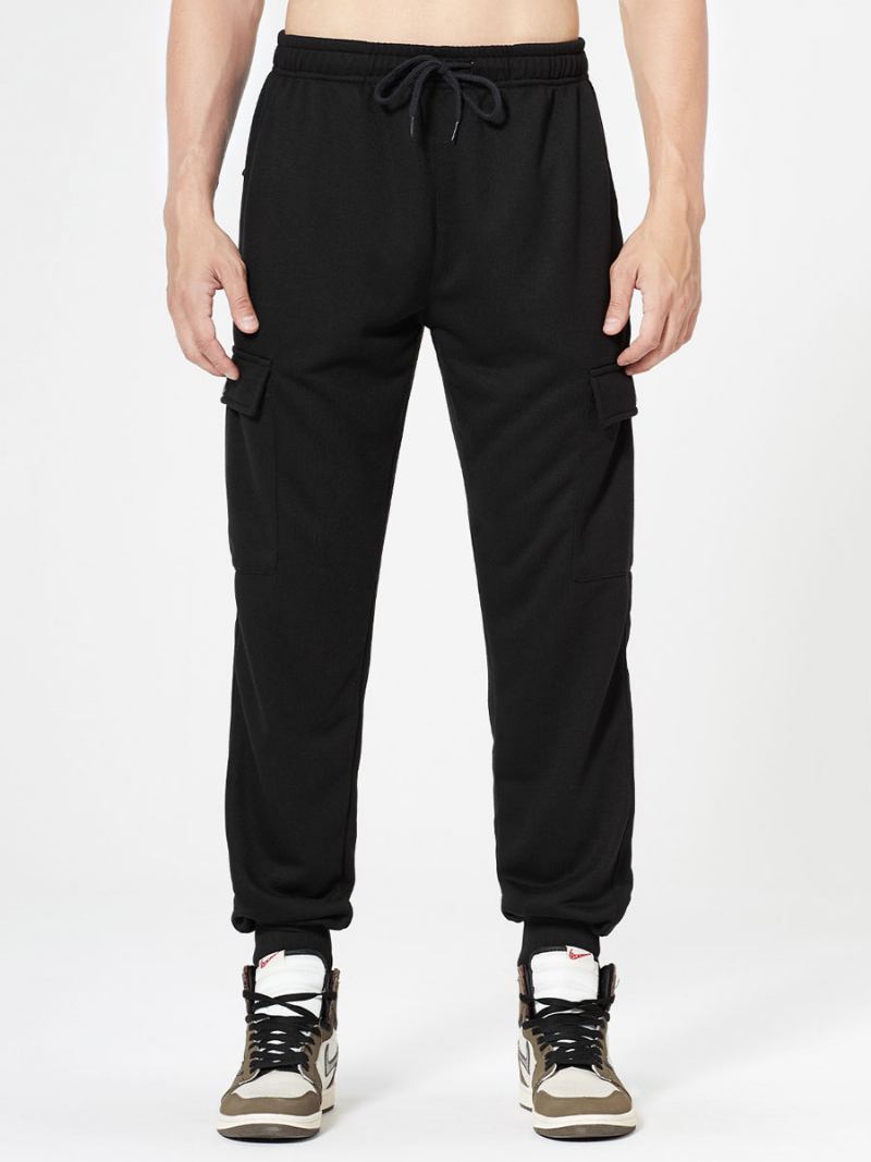 Calças Para Homens Casual Oversized Camuflagem Cintura Elevada Cônico Fit Masculinas - Preto