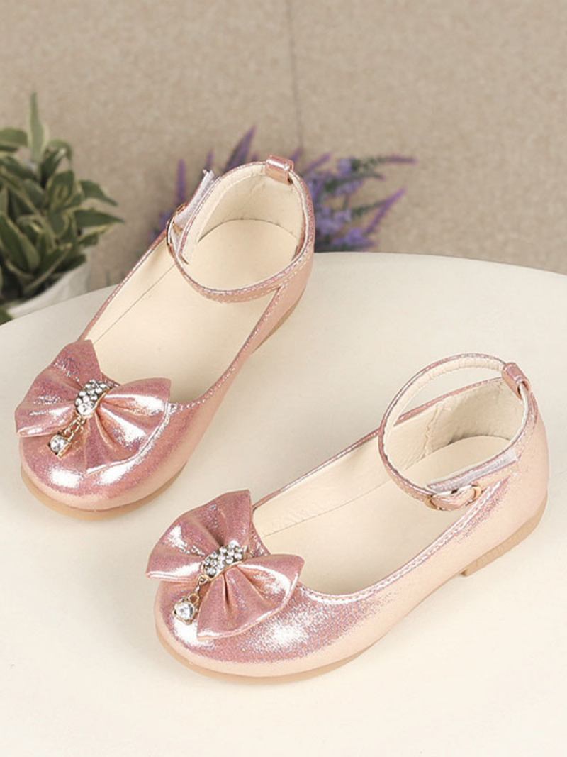 Florista Sapatos Ouro Lantejoulas Pano Strass Festa Para Crianças - Rosa
