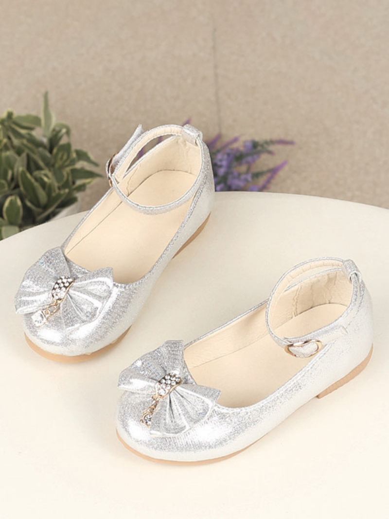 Florista Sapatos Ouro Lantejoulas Pano Strass Festa Para Crianças - Prata