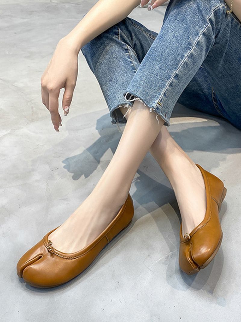 Sapatilhas Femininas Com Detalhes Em Tinger E Deslizamento Frontal Dividido Sapatos