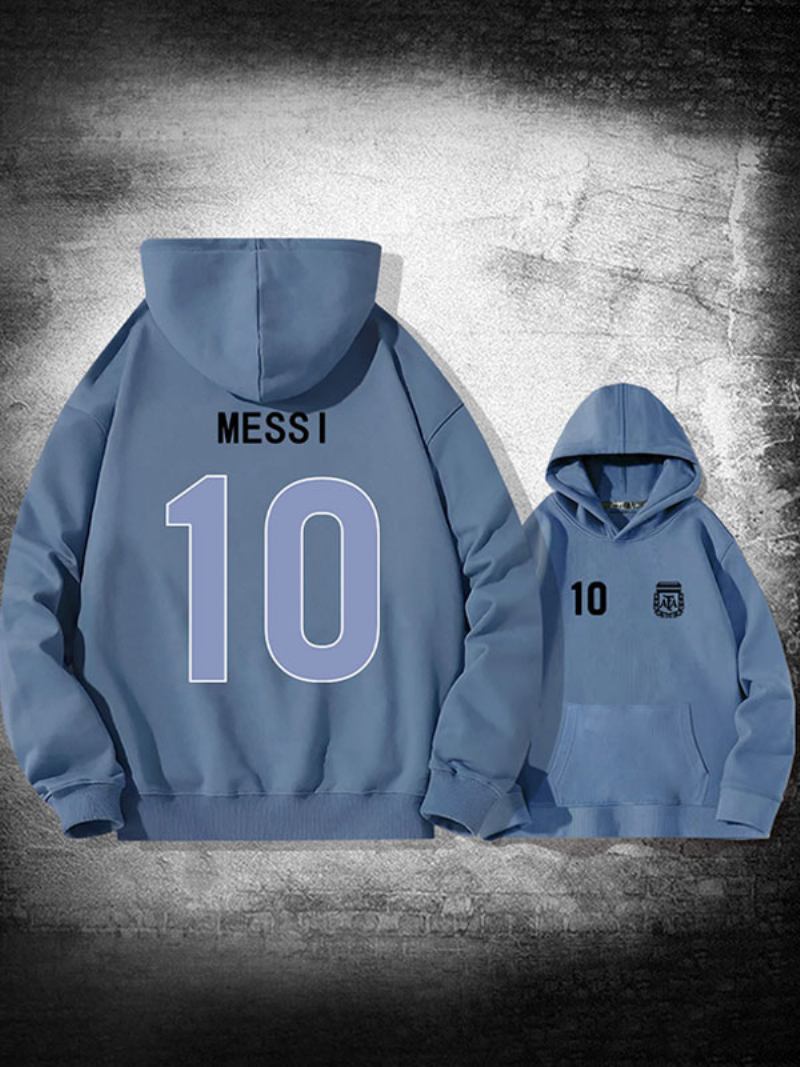 Jaqueta Masculina Argentina Messi Número 10 Com Capuz - Cinza Azul
