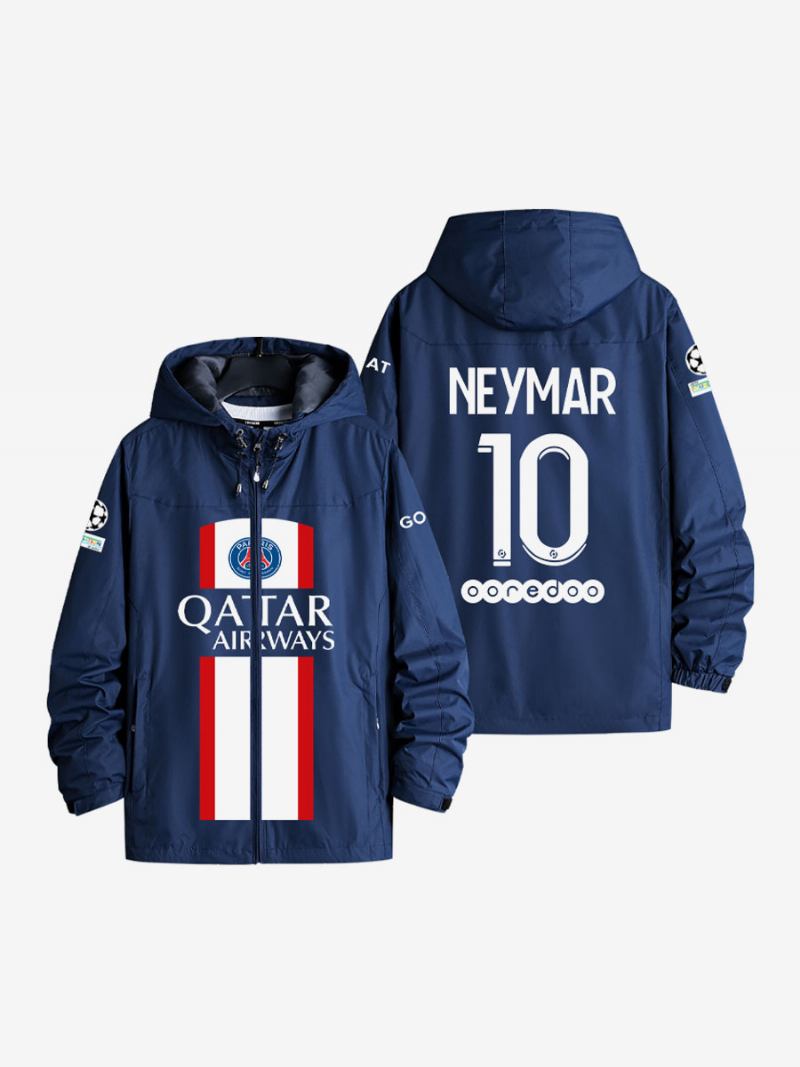Jaqueta Masculina Com Capuz Psg Número 10 Neymar Jr Casaco Azul Zíper