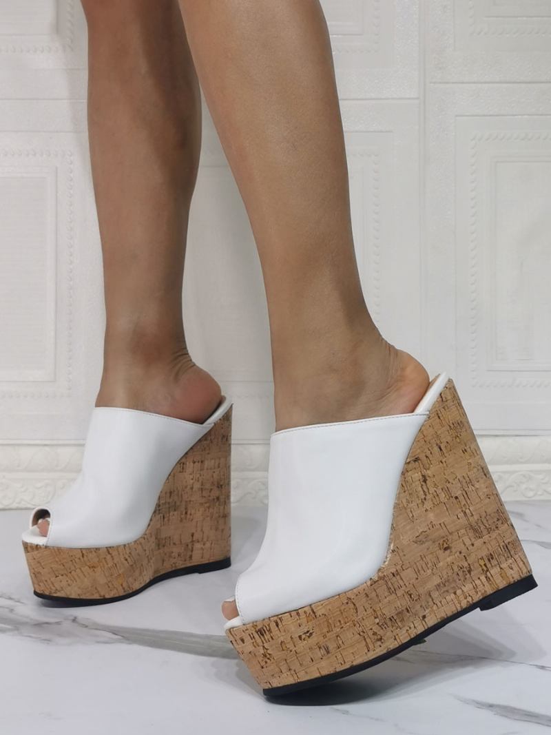 Mules Femininos Com Plataforma Peep Toe - Branco