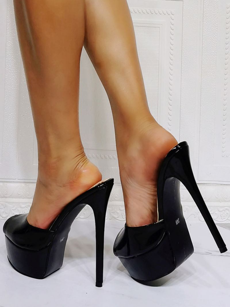 Salto Mule Plataforma Feminino Em Preto - Preto