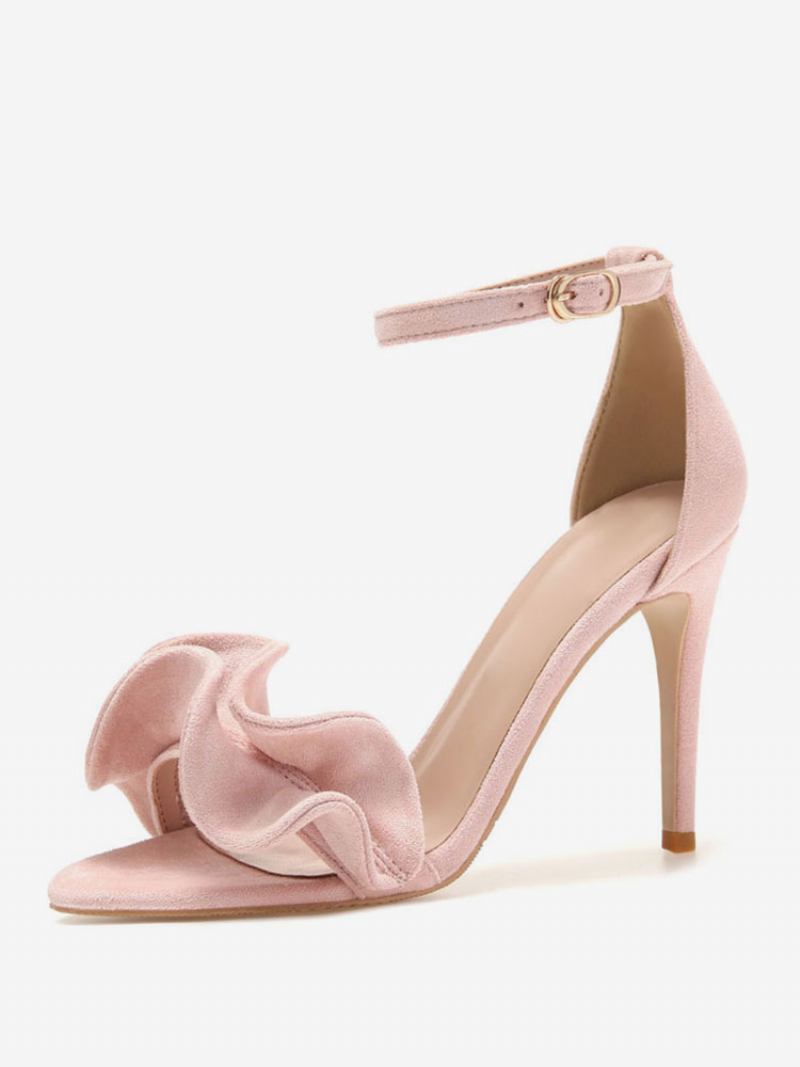 Sandálias Femininas Salto Agulha Com Tira No Tornozelo Cor Vinho - Rosa