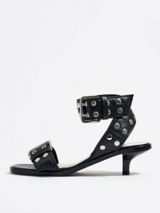 Sandálias Salto Gatinho Preto Feminino Dedo Do Pé Aberto Com Fivela Detalhe Tira Tornozelo Sandália Sapatos