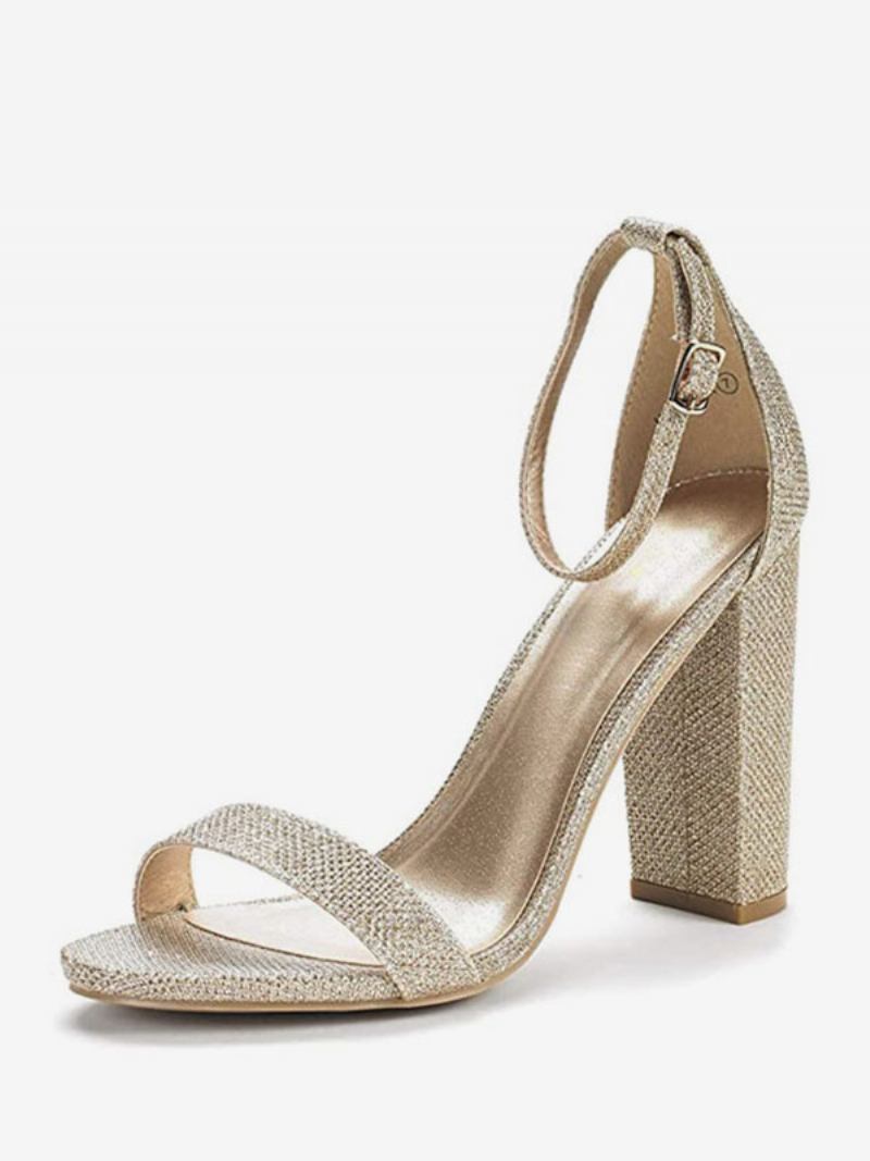 Sapatos Femininos Baile Com Tira No Tornozelo E Salto Grosso Sandálias Boas-vindas - Ouro Claro