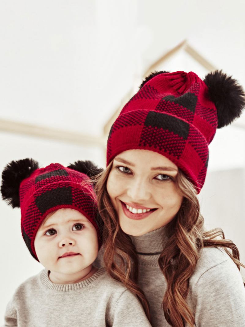 Bonés Para Mulheres Modernas Pom Poms Xadrez Acrílico Inverno Quente Acc