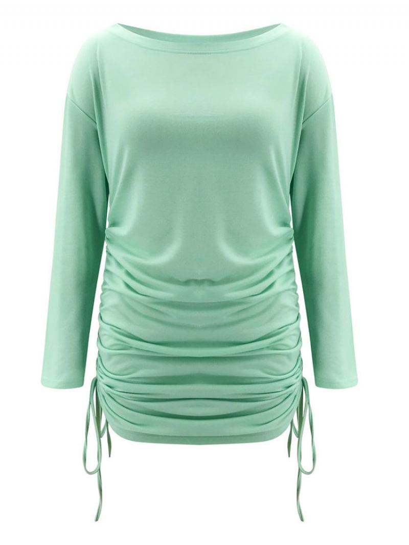 Vestido Bodycon Branco Feminino Mangas Compridas Renda Sexy Gola Redonda Cordão Slim Fit Vestidos Envoltórios Com Bainha - Verde