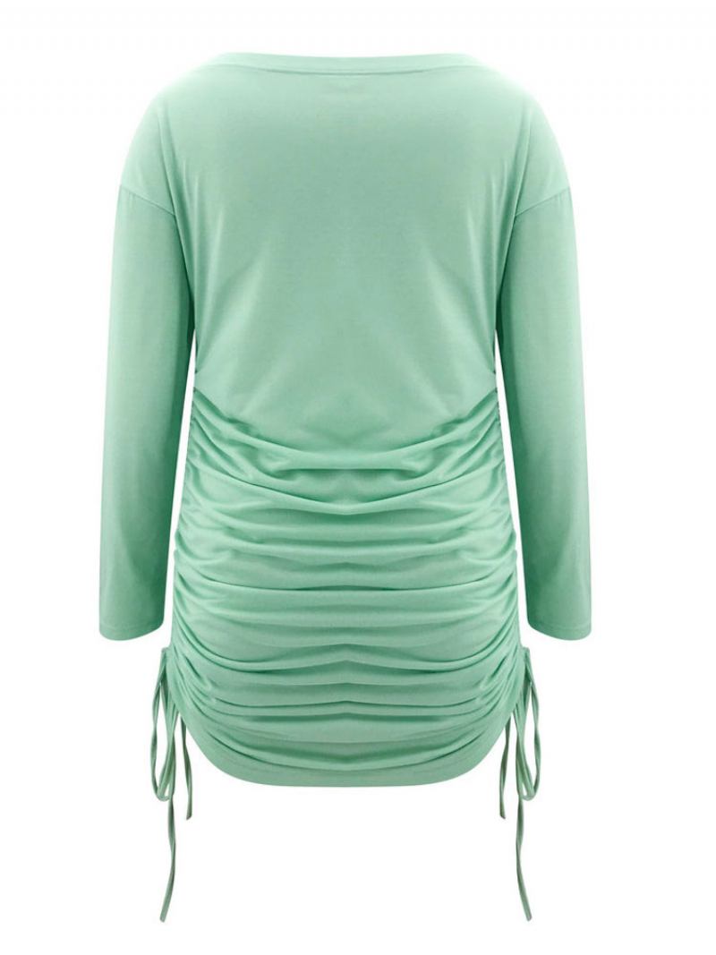 Vestido Bodycon Branco Feminino Mangas Compridas Renda Sexy Gola Redonda Cordão Slim Fit Vestidos Envoltórios Com Bainha - Verde