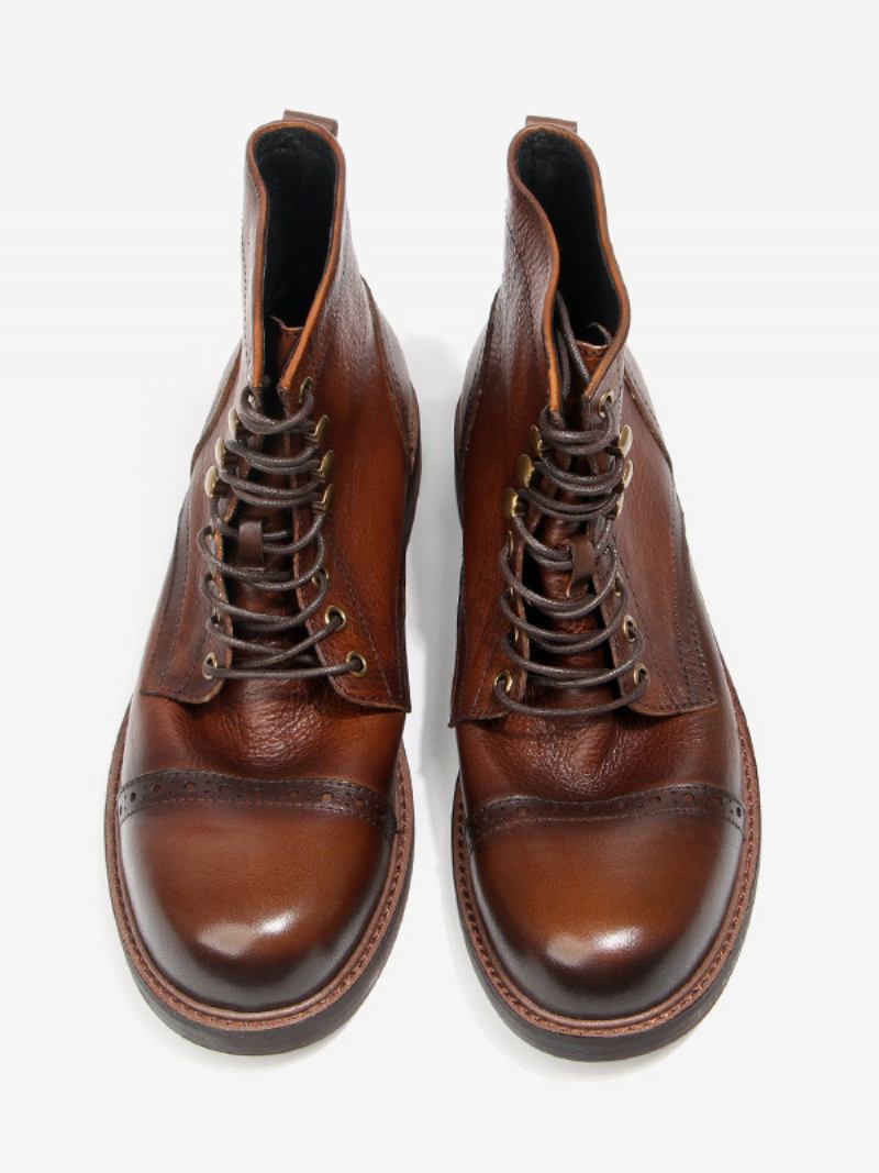 Botas Combate Masculinas Motorcyclemartin Work Couro Bovino Redondo Marrom Profundo - Castanho Profundo