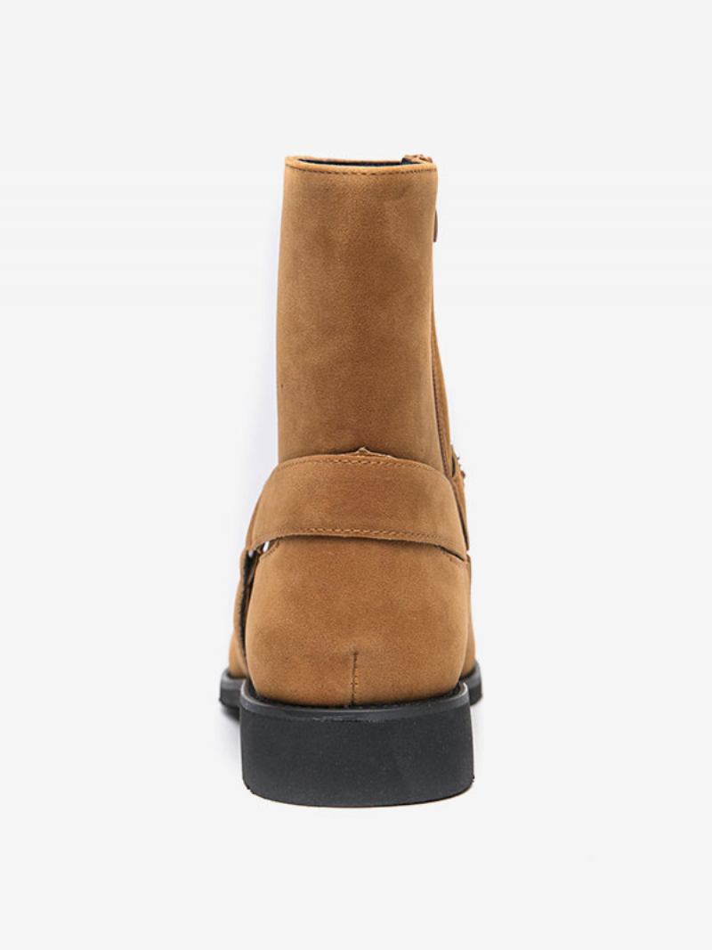 Botas Masculinas Chelsea Camurça Couro Biqueira Redonda - Café Marrom