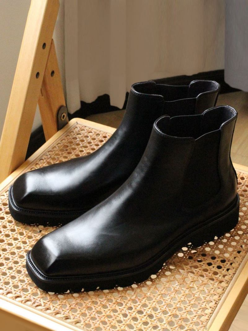 Botas Masculinas Chelsea Couro Preto Com Bico Quadrado E Sapatos Festa Baile