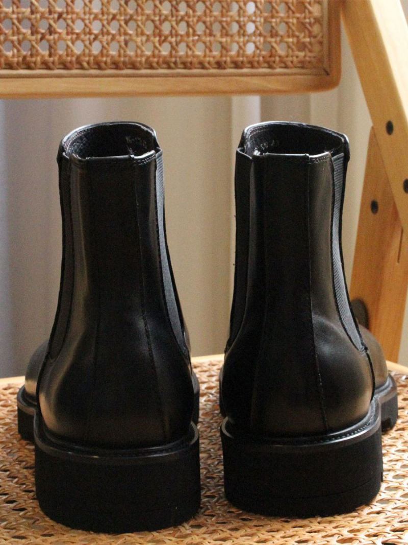 Botas Masculinas Chelsea Couro Preto Com Bico Quadrado E Sapatos Festa Baile - Preto