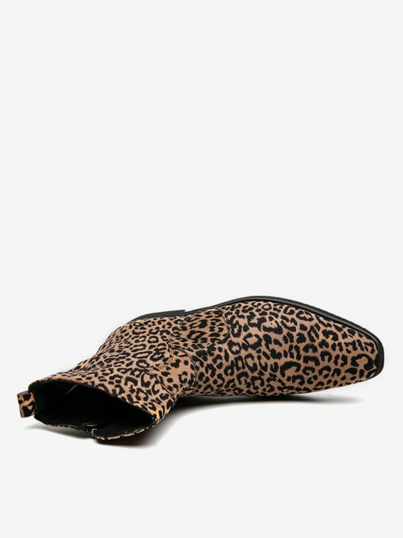 Botas Masculinas Chelsea Couro Pu Bico Redondo - Leopardo