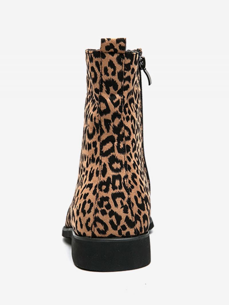 Botas Masculinas Chelsea Couro Pu Bico Redondo - Leopardo