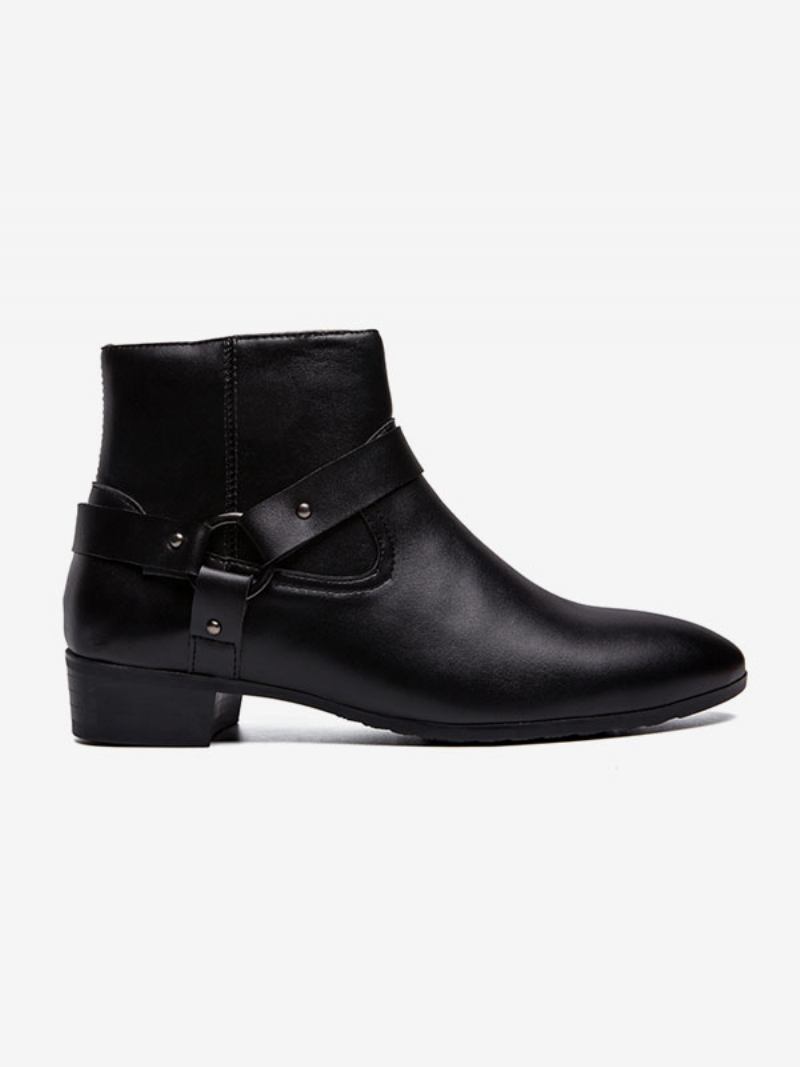 Botas Masculinas Chelsea Couro Pu Preto Com Bico Fino - Preto