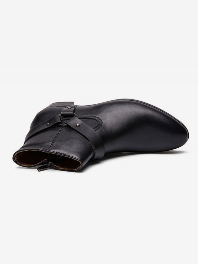 Botas Masculinas Chelsea Couro Pu Preto Com Bico Fino - Preto