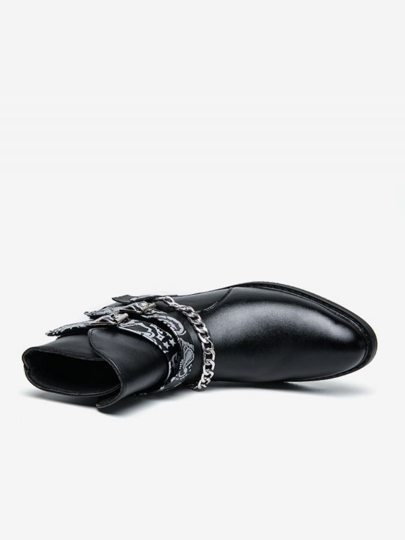 Botas Masculinas Chelsea Couro Pu Preto Jodhpur Correntes - Preto