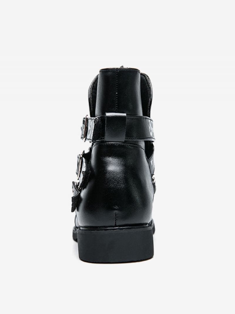 Botas Masculinas Chelsea Couro Pu Preto Jodhpur Correntes - Preto