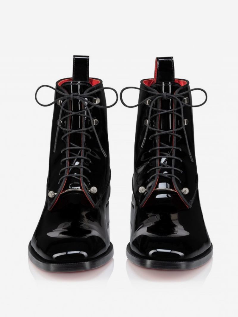 Botas Masculinas Com Cadarço Até O Tornozelo Couro Pu Preto Baile Piercing - Preto